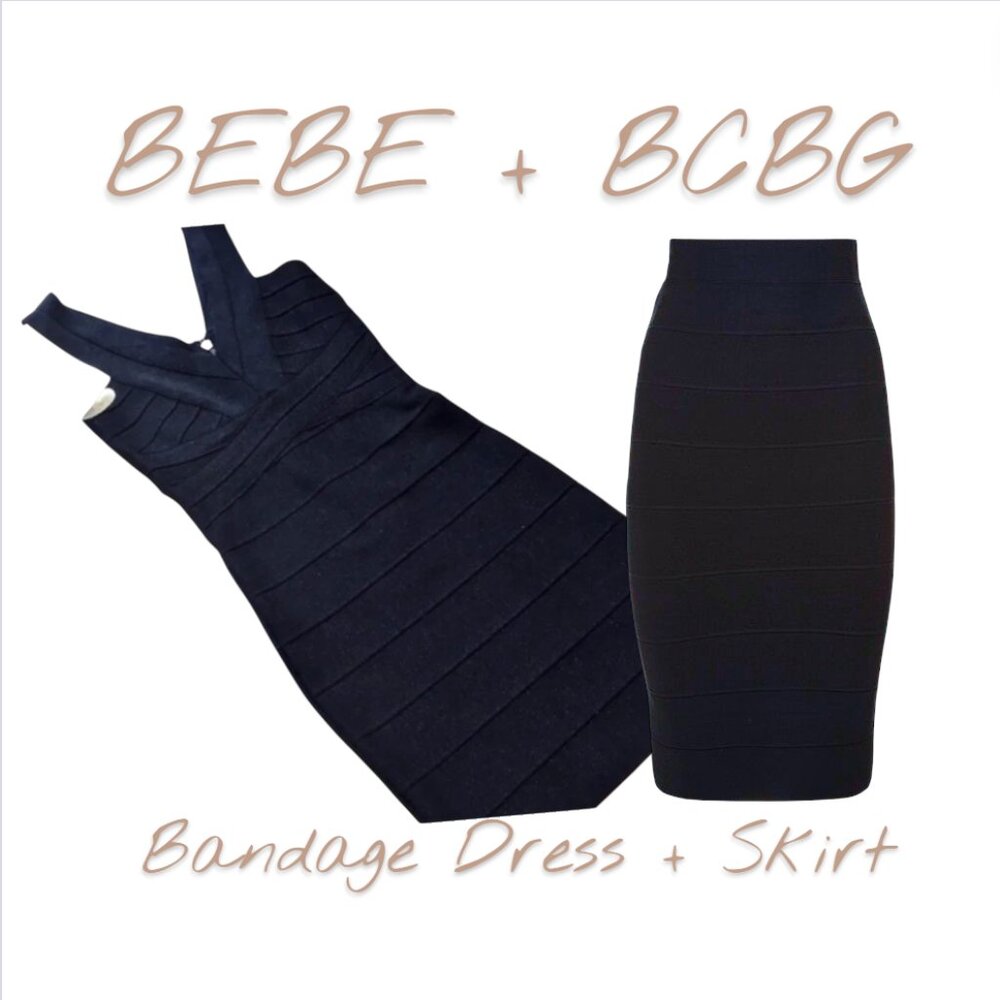 BEBE + BCBG Bandage Dress + Skirt, Black, XS, EUC